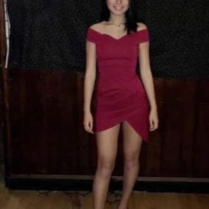 Off Shoulder Asymmetrical Red Dress